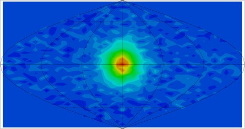This image is the Sun, but it wasn't created using light. In addition to photons, the Sun also emits a huge number of neutrinos, very low-mass particles produced by nuclear fusion in the Sun's core. [Credit: Kamioka Observatory/ICRR/Univ. of Tokyo]