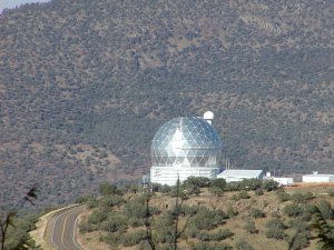 The Hobby-Eberly Telescope (HET) at McDonald Observatory in western Texas, seen from an adjacent mountain. [Credit: moi]