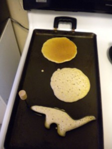 A pancake shaped like a sauropod.