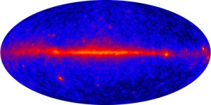 Map of the sky in gamma-ray light, by the Fermi Gamma-Ray Observatory's Large Area Telescope (LAT). [Credit: NASA/DOE/International LAT Team]