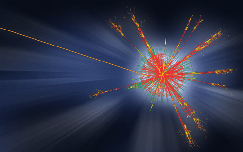 Simulation of a collision at the LHC producing a mini-black hole. No such event has occurred so far, but what if we could make a tiny black hole in the lab? [Credit ATLAS Experiment © 2013 CERN]