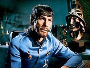 The evil mirror-universe Mr. Spock, from the original series episode "Mirror, Mirror". The beard is obviously a sign of his evilness, which means somewhere in a parallel universe there's a good version of me, who is clean-shaven. [Credit: CBS Studios]