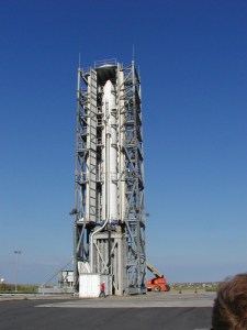 The Minotaur V rocket on the launchpad at NASA Wallops Flight Facility. The rocket is carrying the Lunar Atmosphere and Dust Environment Explorer (LADEE) probe, bound for the Moon. [Credit: moi]