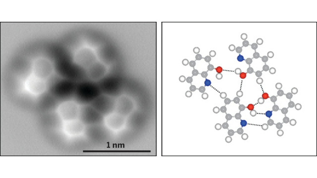 Hydrogen bonds as imaged by an atomic force microscope. [Credit: Science]