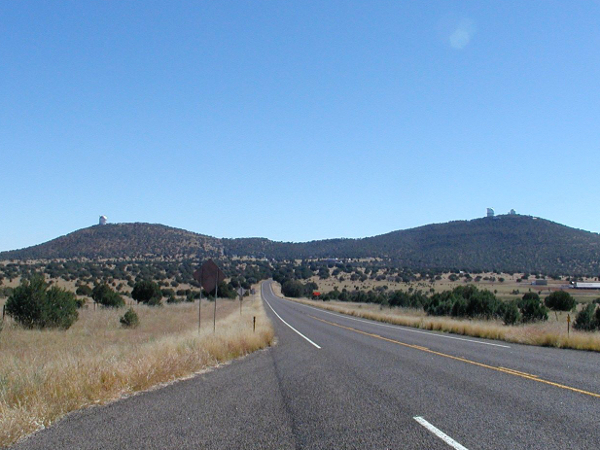 The road leading to McDonald Observatory in western Texas. The dome on the left houses the Hobby-Eberly Telescope (HET), which I visited for my now-defunct book. [Credit: moi]