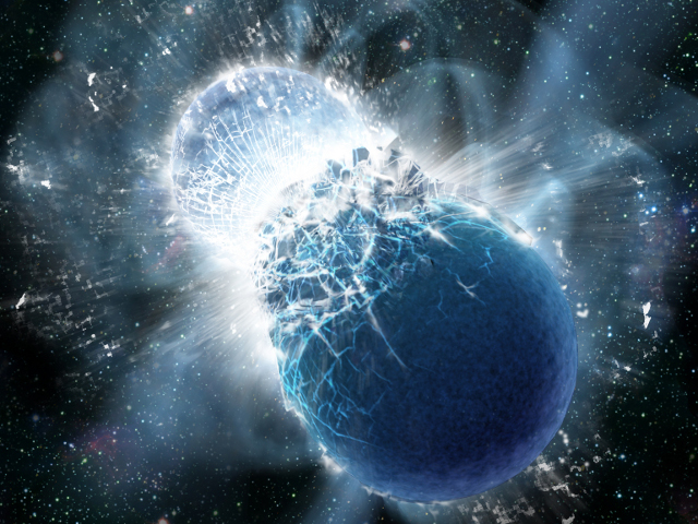 Artist's impression of two neutron stars colliding. [Credit: Dana Berry, SkyWorks Digital, Inc.]